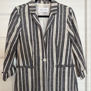 cupcakes & cashmere Navy and Cream Striped Linen Blazer